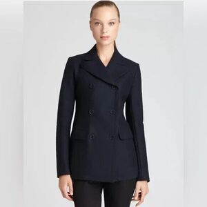 Theory Dorima Raw Edge Double Breasted Wool Cashmere Coat Navy Blue Women's 0